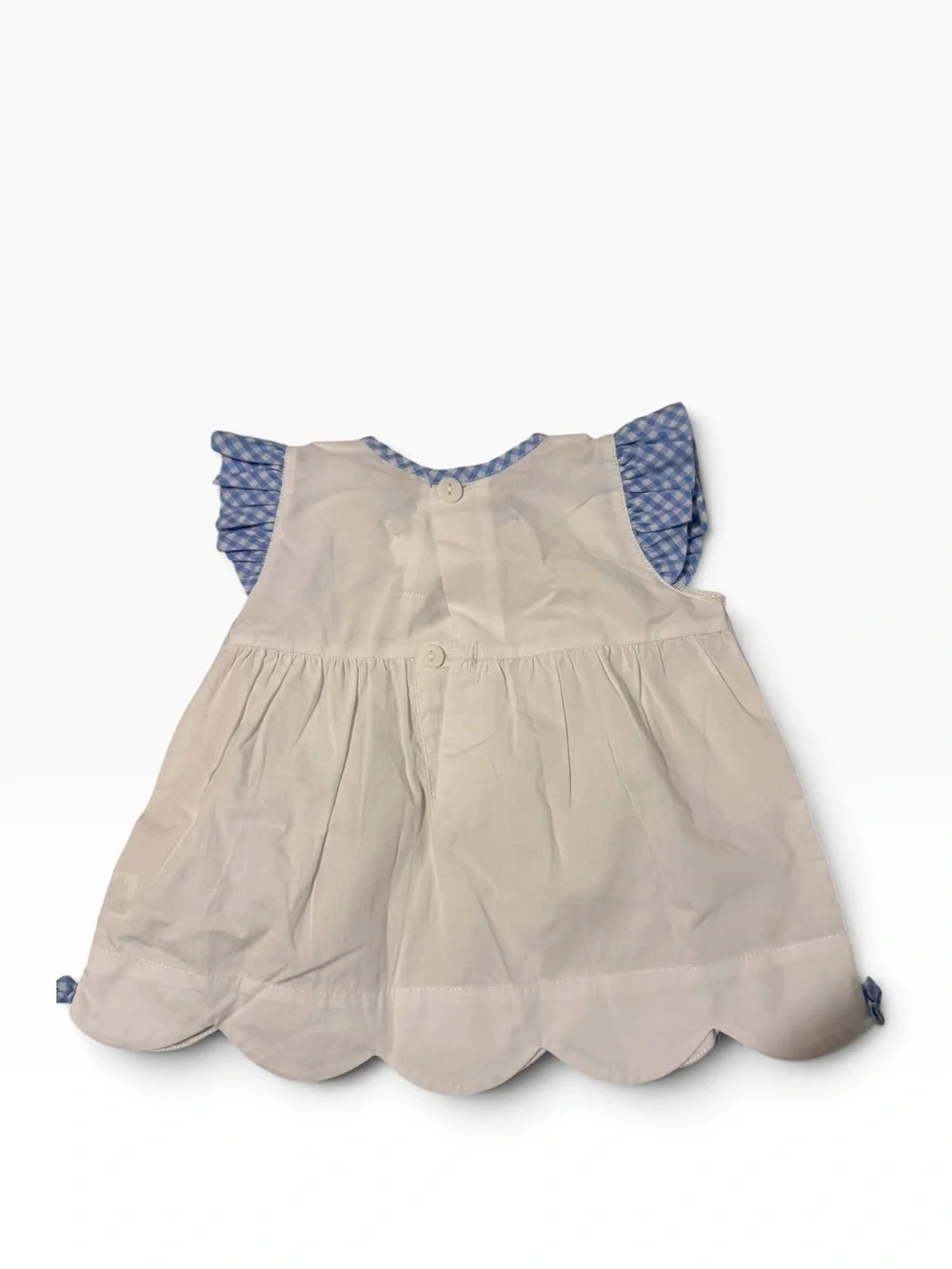 White Baby Bib Dress with Blue Gingham Trim